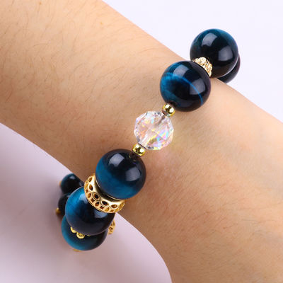 14MM năng lượng chữa bệnh tinh thể Blue Tiger Eye Flower Spinner Charm Bead vòng đeo tay cho mặc hàng ngày