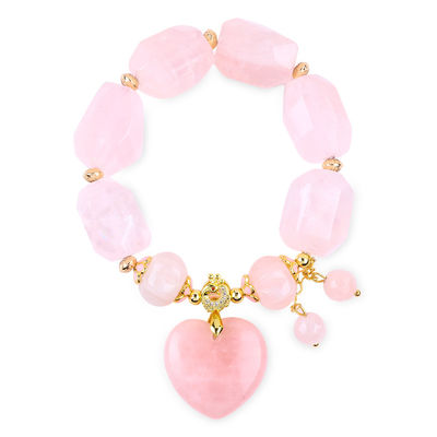 14MM Nhiều mặt Rose Quartz đá tinh thể vòng tay khắc trái tim