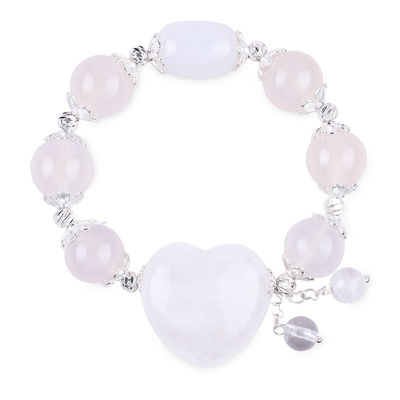 Đá đá quý bán quý chữa bệnh năng lượng White Agate With Clear Big Heart Bracelet For Daily Wear