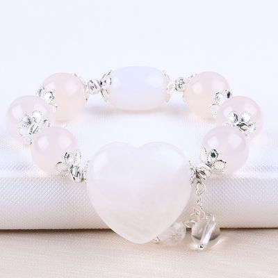 Đá đá quý bán quý chữa bệnh năng lượng White Agate With Clear Big Heart Bracelet For Daily Wear