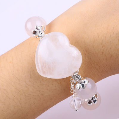 Đá đá quý bán quý chữa bệnh năng lượng White Agate With Clear Big Heart Bracelet For Daily Wear