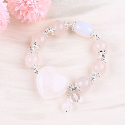 Đá đá quý bán quý chữa bệnh năng lượng White Agate With Clear Big Heart Bracelet For Daily Wear