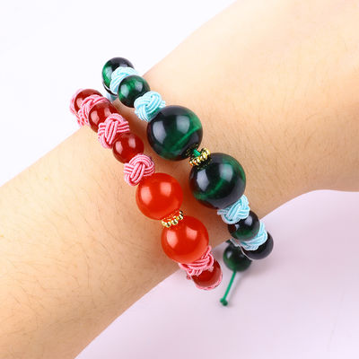 8mm Mắt hổ xanh và màu đỏ Chalcedony Đường dây đan xen điều chỉnh Chữa bệnh cân bằng đeo vòng tay hạt