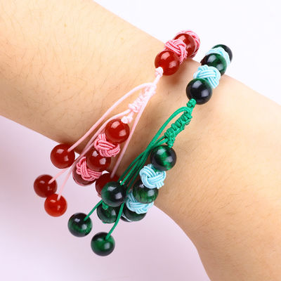 8mm Mắt hổ xanh và màu đỏ Chalcedony Đường dây đan xen điều chỉnh Chữa bệnh cân bằng đeo vòng tay hạt