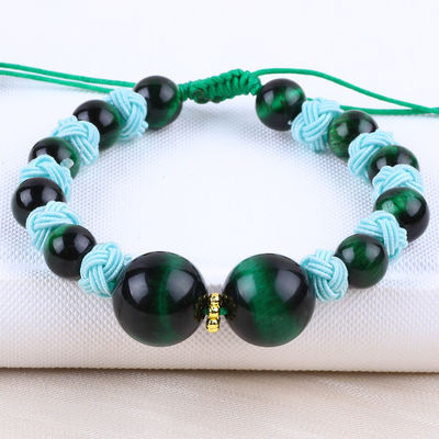 8mm Mắt hổ xanh và màu đỏ Chalcedony Đường dây đan xen điều chỉnh Chữa bệnh cân bằng đeo vòng tay hạt