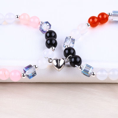 8MM đa màu thiên nhiên tinh thể tình bạn đồ trang sức khoảng cách vòng đeo tay trái tim nam châm vòng đeo tay quà tặng