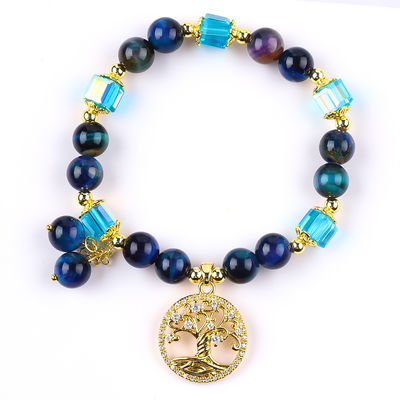 Chăm sóc tinh thể tự nhiên 8mm Rainbow Tiger Eye Tree Of Life Bead Bracelet Cho mặc hàng ngày