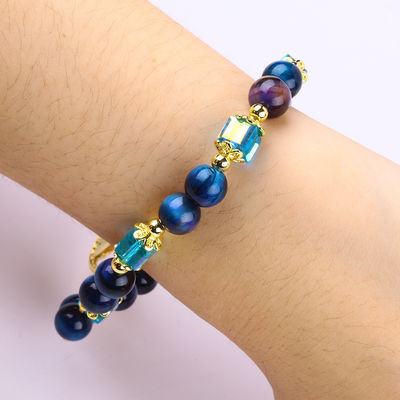 Chăm sóc tinh thể tự nhiên 8mm Rainbow Tiger Eye Tree Of Life Bead Bracelet Cho mặc hàng ngày