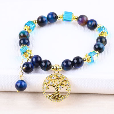 Chăm sóc tinh thể tự nhiên 8mm Rainbow Tiger Eye Tree Of Life Bead Bracelet Cho mặc hàng ngày