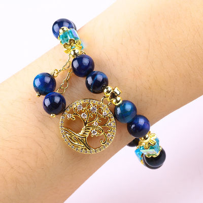 Chăm sóc tinh thể tự nhiên 8mm Rainbow Tiger Eye Tree Of Life Bead Bracelet Cho mặc hàng ngày