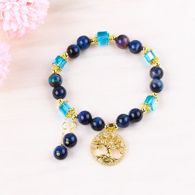 Chăm sóc tinh thể tự nhiên 8mm Rainbow Tiger Eye Tree Of Life Bead Bracelet Cho mặc hàng ngày