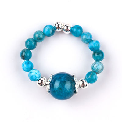 Nhẫn đá quý bằng hạt 4mm thủ công Nhẫn đá đá Apatite màu xanh có thể điều chỉnh Nhẫn đá cho bữa tiệc