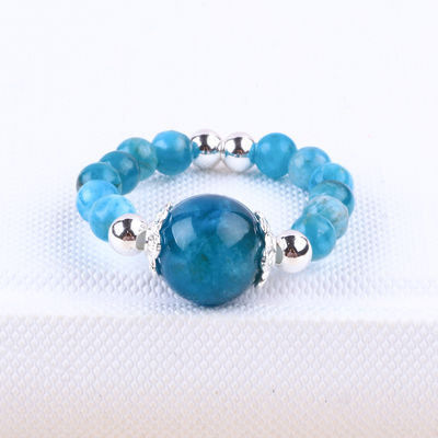 Nhẫn đá quý bằng hạt 4mm thủ công Nhẫn đá đá Apatite màu xanh có thể điều chỉnh Nhẫn đá cho bữa tiệc