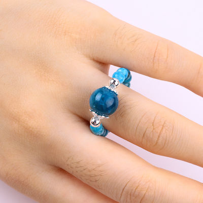 Nhẫn đá quý bằng hạt 4mm thủ công Nhẫn đá đá Apatite màu xanh có thể điều chỉnh Nhẫn đá cho bữa tiệc