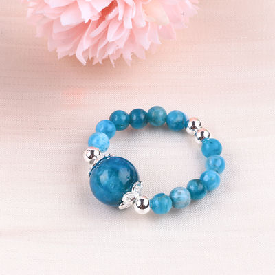 Nhẫn đá quý bằng hạt 4mm thủ công Nhẫn đá đá Apatite màu xanh có thể điều chỉnh Nhẫn đá cho bữa tiệc