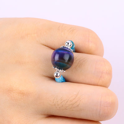 4mm thủ công đá quý đinh nhẫn điều chỉnh đàn hồi màu xanh Apatite đá nhẫn với màu sắc Tiger's Eye Bead cho bên D