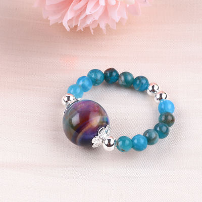 4mm thủ công đá quý đinh nhẫn điều chỉnh đàn hồi màu xanh Apatite đá nhẫn với màu sắc Tiger's Eye Bead cho bên D