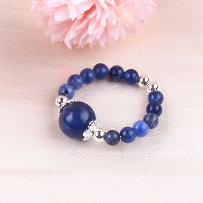 Nhẫn bằng ngọc bích 4mm thủ công Nhẫn bằng ngọc bích có thể điều chỉnh Nhẫn bằng đá Sodalite đàn hồi Để mặc hàng ngày