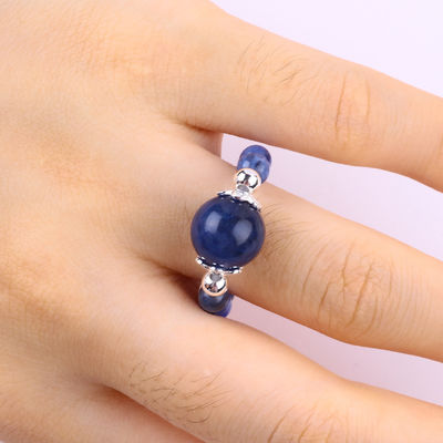 Nhẫn bằng ngọc bích 4mm thủ công Nhẫn bằng ngọc bích có thể điều chỉnh Nhẫn bằng đá Sodalite đàn hồi Để mặc hàng ngày