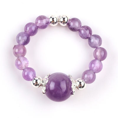Nhẫn đá quý bằng hạt 4mm thủ công Nhẫn đá Amethyst đàn hồi có thể điều chỉnh Để mặc hàng ngày