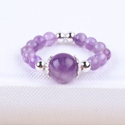 Nhẫn đá quý bằng hạt 4mm thủ công Nhẫn đá Amethyst đàn hồi có thể điều chỉnh Để mặc hàng ngày