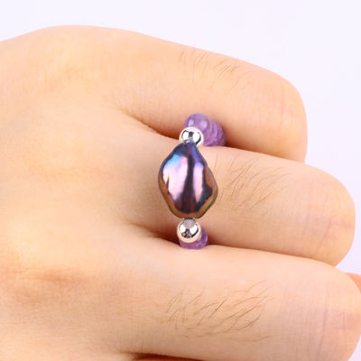 Nhẫn bằng đá quý bằng hạt 4mm làm bằng tay Nhẫn bằng đá Sodalite đàn hồi điều chỉnh Với nét quyến rũ cho bữa tiệc