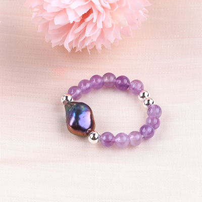 Nhẫn bằng đá quý bằng hạt 4mm làm bằng tay Nhẫn bằng đá Sodalite đàn hồi điều chỉnh Với nét quyến rũ cho bữa tiệc
