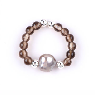 Nhẫn bằng hạt đá quý 4mm thủ công Đường nhẫn đàn hồi màu trà Citrine đá với vỏ cho bữa tiệc