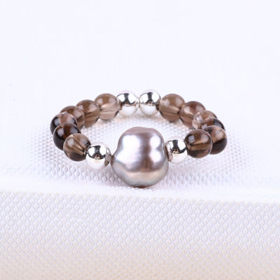 Nhẫn bằng hạt đá quý 4mm thủ công Đường nhẫn đàn hồi màu trà Citrine đá với vỏ cho bữa tiệc