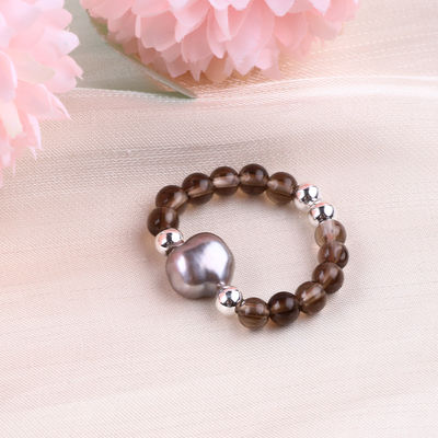 Nhẫn bằng hạt đá quý 4mm thủ công Đường nhẫn đàn hồi màu trà Citrine đá với vỏ cho bữa tiệc