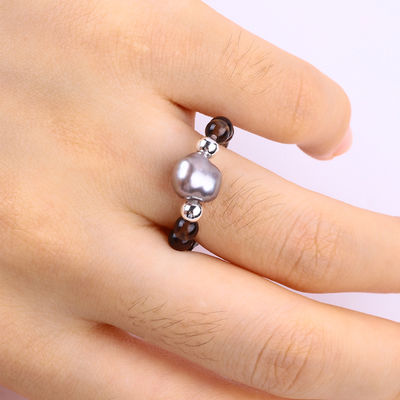 Nhẫn bằng hạt đá quý 4mm thủ công Đường nhẫn đàn hồi màu trà Citrine đá với vỏ cho bữa tiệc