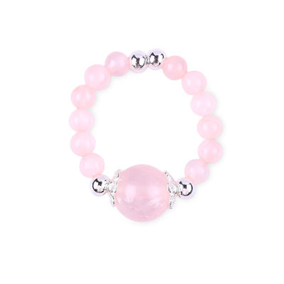 Nhẫn đá quý bằng hạt 4mm thủ công Đường nhẫn đá đá Rose Quartz có thể điều chỉnh