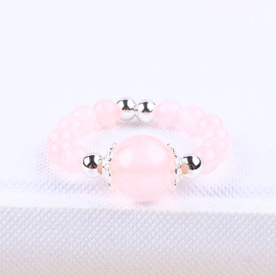 Nhẫn đá quý bằng hạt 4mm thủ công Đường nhẫn đá đá Rose Quartz có thể điều chỉnh
