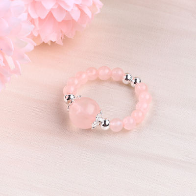 Nhẫn đá quý bằng hạt 4mm thủ công Đường nhẫn đá đá Rose Quartz có thể điều chỉnh
