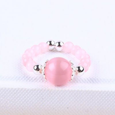 4mm Đá đốm bằng tay Nhẫn có hạt Đá mắt mèo màu hồng có thể điều chỉnh Nhẫn đá cho bữa tiệc