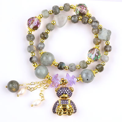 7MM nhiều mặt Labradorite và nước ngọt Ngọc trai thủ công đá quý màu tím gấu nét đeo tay đeo vòng đeo tay