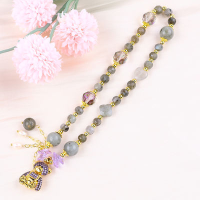 7MM nhiều mặt Labradorite và nước ngọt Ngọc trai thủ công đá quý màu tím gấu nét đeo tay đeo vòng đeo tay