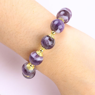 Bàn tay 12MM Dream Amethyst với hoa Spinner Charm Blessing Crystal Bead Bracelet