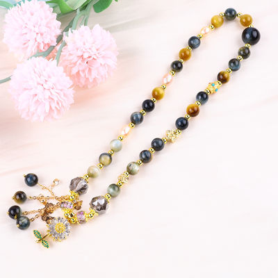 8MM độc đáo với Dream Tiger Eye SunFlower Spinner Charm Blessing Crystal Double Layer Bracelet