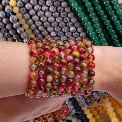 8mm Clear Flower Agate Stone Gemstone Healing Crystal Stone Beads Để làm đồ trang sức
