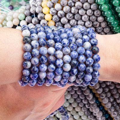Đá màu xanh tự nhiên tinh thần 8mm vòng lỏng đinh cho đồ trang sức thủ công và keychain