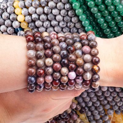 8MM gỗ Jasper đá tinh thể thực vòng lỏng hạt cho đồ trang sức đúc bằng tay