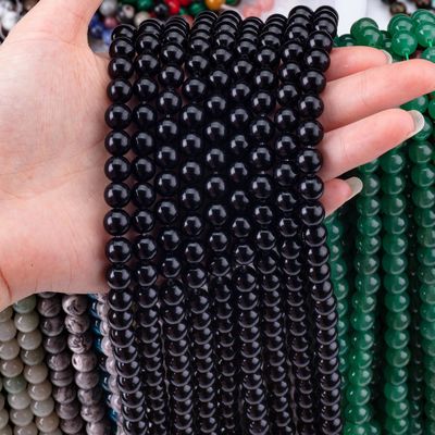 Natural Crystal Black Obsidian 8MM Round Loose Gemstone Bead Cho việc làm đồ trang sức DIY