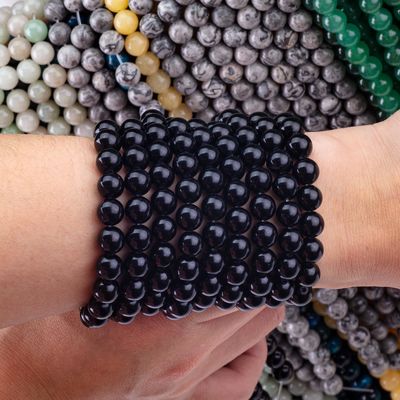 Natural Crystal Black Obsidian 8MM Round Loose Gemstone Bead Cho việc làm đồ trang sức DIY