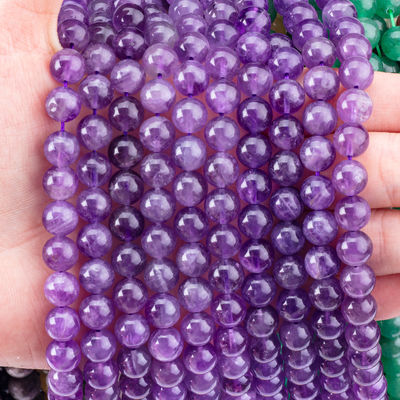 Đá bán quý màu tím tròn 6mm Amethyst đá quý hạt
