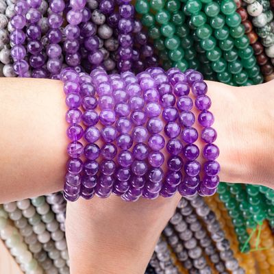 Đá bán quý màu tím tròn 6mm Amethyst đá quý hạt