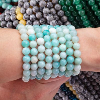8mm màu xanh Amazonite đá quý hạt chữa bệnh đá tinh thể hạt làm đồ trang sức