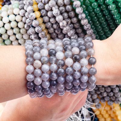 Màu Xám Mờ Quartz Loose Bead Strands Semi Precious Stone Đá quý tinh thể tự nhiên Đá quý làm đồ trang sức DIY