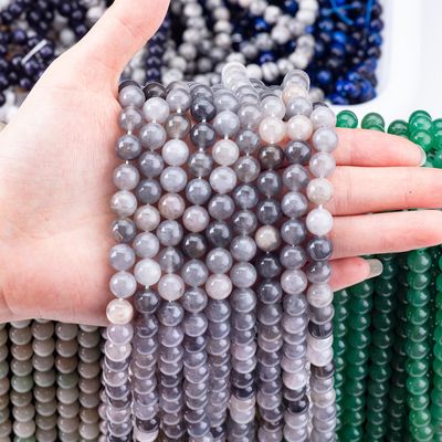 Màu Xám Mờ Quartz Loose Bead Strands Semi Precious Stone Đá quý tinh thể tự nhiên Đá quý làm đồ trang sức DIY