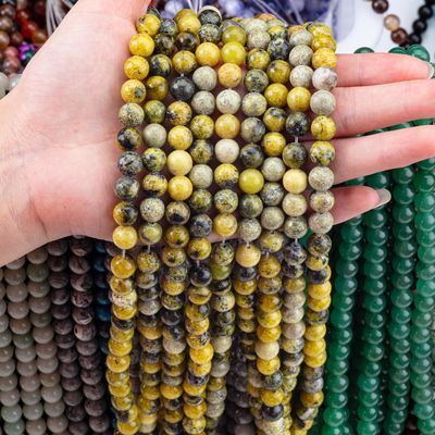 Đá quý đánh bóng 6mm 8mm hạt Howlite màu vàng để làm thủ công